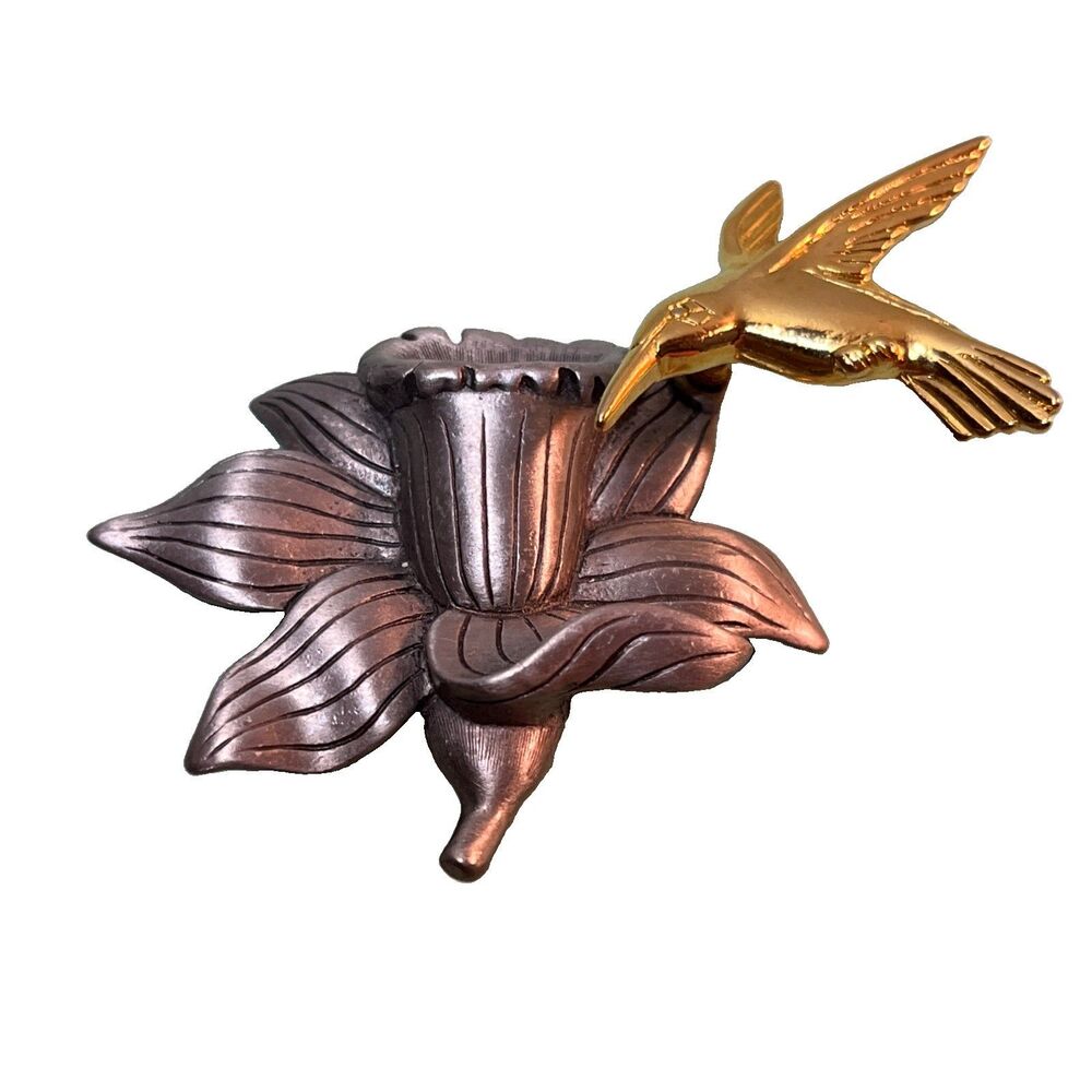Vintage Signed JJ Figural Silver Gold Tone Trembler Hummingbird Bird Pin Brooch